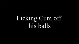 Licking cum from his Balls