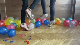 TWO GIRLS POPPING BALLOONS IN HIGH HEELS - MP4 HD
