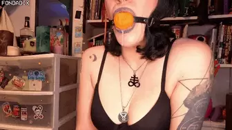 Sloppy spit play with pumpkin gag [MP4 - 1080p]