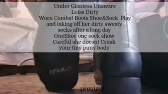 Under Giantess Unaware Lolas Dirty Worn Combat Boots Shoe&Sock Play and taking off her dirty sweaty socks after a long day OneShoe one sock show Careful she doesnt Crush your tiny puny body