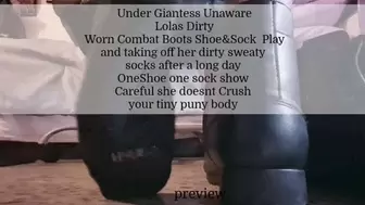 Under Giantess Unaware Lolas Dirty Worn Combat Boots Shoe&Sock Play and taking off her dirty sweaty socks after a long day OneShoe one sock show Careful she doesnt Crush your tiny puny body avi