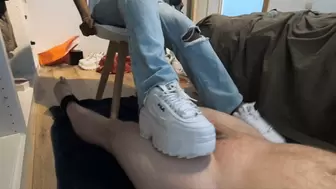 Shoejob using Fila Disruptor Wedges with cum on it at the end