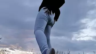 White leggings at sunset wetting peeing