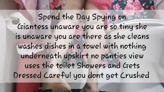 Spend the Day Spying on Giantess unaware you are so tiny she is unaware you are there as she cleans washes dishes in a towel with nothing underneath upskirt no panties view uses the toilet Showers and Gets Dressed Careful you dont get Crushed avi