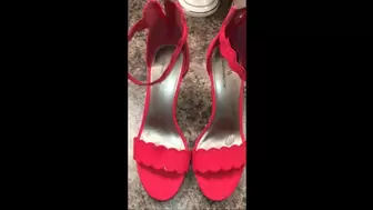 Debbie Fucks Her Hubby For the First Time Wearing Her New Worthington Red Fabric Stiletto Spiked Heel Sandals & Red Lingerie 2 C4S