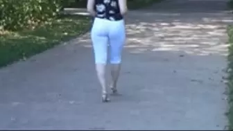 Public ass in white leggings