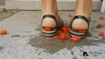 Cherry tomatoes crushed by sandals