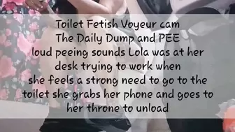 Toilet Fetish Voyeur cam The Daily Dump and PEE loud peeing sounds Lola was at her desk trying to work when she feels a strong need to go to the toilet she grabs her phone and goes to her throne to unload