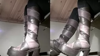 Tanja sits at the desk and flattens my cock under Buffalo platform boots - Cam 4