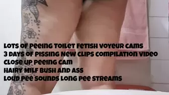 Lots of Peeing Toilet Fetish voyeur cams 3 days of pissing New clips compilation video Close up peeing Cam Hairy Milf Bush and ass loud pee sounds Long pee streams
