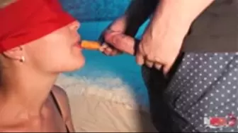 Tricking step-sis into being blindfolded and playing the taste game surprised