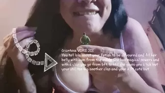 Giantess VORE JOI You tell lola about your fetish to be devoured and fill her belly with cum from the inside She has magical powers and with a clap you go from 6ft to 4ft she gives you a lick but your still too big another clap and your 2 ft cute but avi