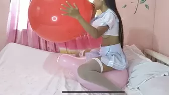 Schoolgirl Camylle Blow To Pop with Balloon Boobies