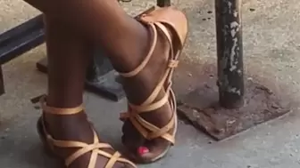 Ebony Candid Feet At The Traffic Court