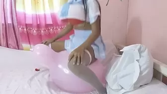 Schoolgirl Camylle 17 inch Pink Ride While Massaging Balloon Boobs