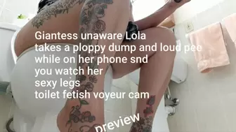 Giantess unaware Lola takes a ploppy dump and loud pee while on her phone and you watch her sexy legs toilet fetish voyeur cam