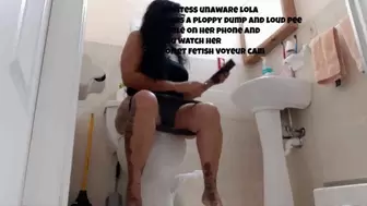 Giantess unaware Lola takes a ploppy dump and loud pee while on her phone and you watch her toilet fetish voyeur cam avi