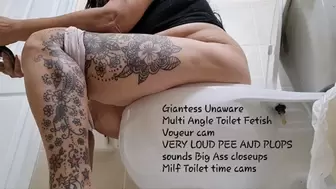 Giantess Unaware Multi Angle Toilet Fetish Voyeur cam first a fart then VERY LOUD PEE AND PLOPS sounds Big Ass closeups Milf Toilet time cams