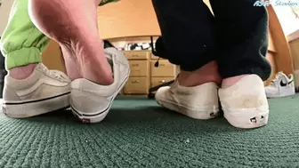 College Girls shoe playing, in and out of their sneakers - MP4