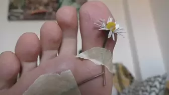 Italian girlfriend - flowers crush fetish taped under her soles inshoe crush mules sandals
