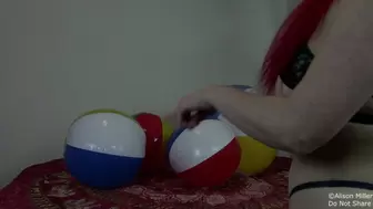 Deflating 3 Small And 1 Large Beach Ball In Sexy Outfit