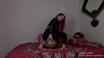 Ass Popping Small And Medium Sized Balloons On My Bed AND Floor In Shiny Leggings - SLOW MOTION