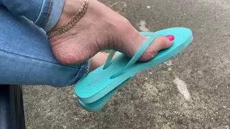 Dangling in Old Navy Flip Flops & Showing Off Sexy Super High Arches