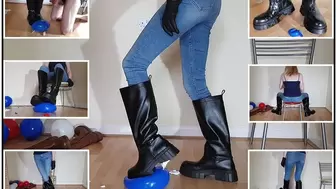 Balloon Crushing in Big Black Boots - with Cumshot