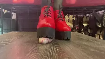 Red boots cocktrampling shoejob and crushing POV