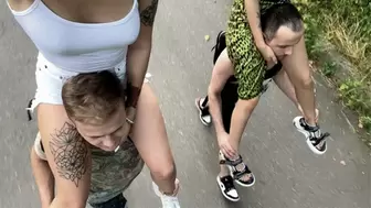 Double Shoulder Riding Outdoor First Time With Mistresses Kira and Sofi (MP4 HD 1080p)