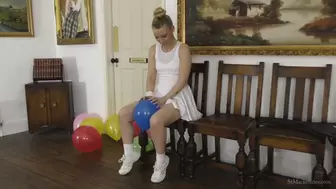 Pretty School Girl Essie Pops Balloons While Stripping Off Her Cute Tennis Outfit