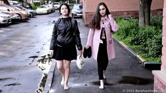 Teenage students Diana and Maria walk barefoot in the city after the rain (Part 3 of 6) #20210620