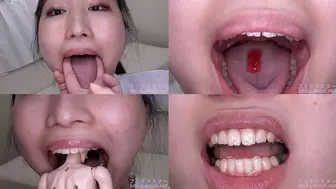 Himari Ogawa - Showing inside cute girl's mouth, chewing gummy candys, sucking fingers, licking and sucking human doll, and chewing dried sardines mout-96