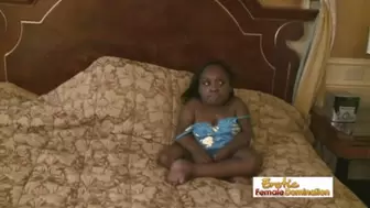 Tiny black midget fucked by a kinky white guy on the bed - Mobile