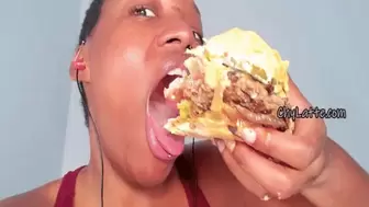 Eating a Large Burger and Fries - Chewing with My Mouth Open - 4K