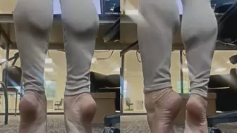 Beige Tight Pants Barefeet Standing and Seated