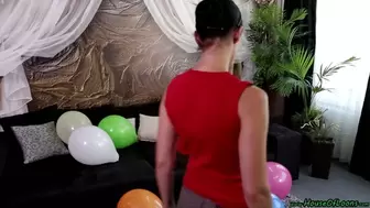 barefeet stomping 14inch balloons