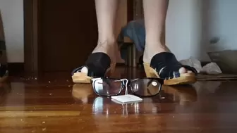 Italian girlfriend - wooden clogs power crush fetish glasses drone and objects stomping hard