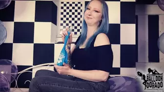 Emily is blowing a soap blue 24 Inch ballon untill it pops HD Version