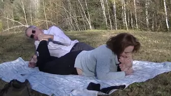 Foot lovers in the woods (HD)