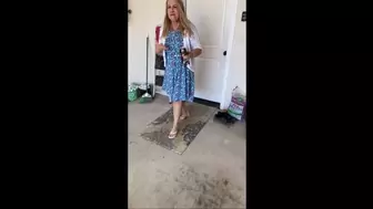 Deb Heads Out & Driving Wearing Her LuLaRoe Dress and White Nannette LePore Danni Split Toe Spiked Heel Sandals (6-17-2021) C4S