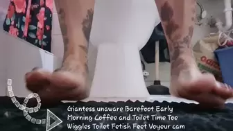Giantess unaware Barefoot Early Morning Coffee and Toilet Time Toe Wiggles Toilet Fetish Feet Voyeur cam 720p
