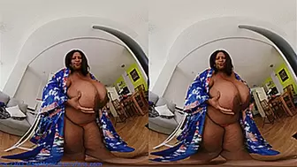 VR180 3D - Pam's Big Tits in a Blue Satin Dressing Gown (Clip No 2204 - 4K mp4 version)