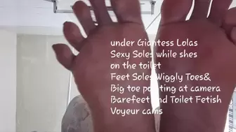 under Giantess Lolas Sexy Soles while shes on the toilet Feet Soles Wiggly Toes& Big toe pointing at camera Barefeet and Toilet Fetish Voyeur cams