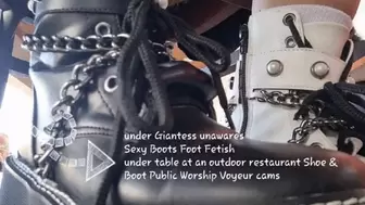 under Giantess unawares Sexy Boots Foot Fetish under table at an outdoor restaurant Shoe & Boot Public Worship Voyeur cams avi