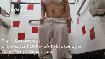 Public Bathroom in a Restaurant Nilf in white bra Long pee Toilet Fetish Voyeur cam