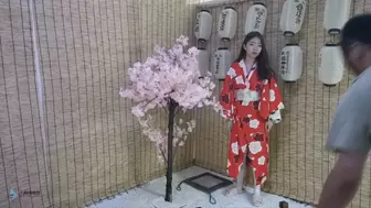 Kimono girl tied under the cherry tree(Chinese model ManWen)