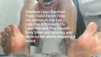 Giantess Lolas Barefoot Triple Toilet Fetish Time 3xs Dumps in one Day Lola Has A Stomach Flu Loud Pee and Plop Sounds Sexy Soles and Ignoring you while on her phone dropping A deuce