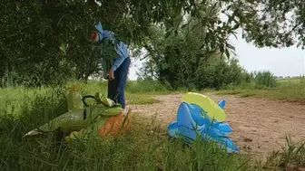 Alla inflates a rare inflatable dragon and a rare inflatable shark and an inflatable ring with a hand pump and swims on a shark on the lake and fucks the shark hotly and gets an orgasm!!!