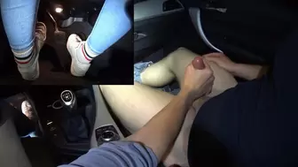 Getting a handjob in the BMW 118d